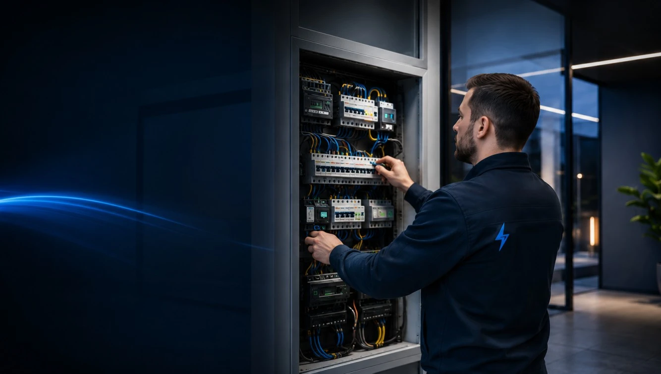 Électricien Novelec travaillant sur un tableau électrique