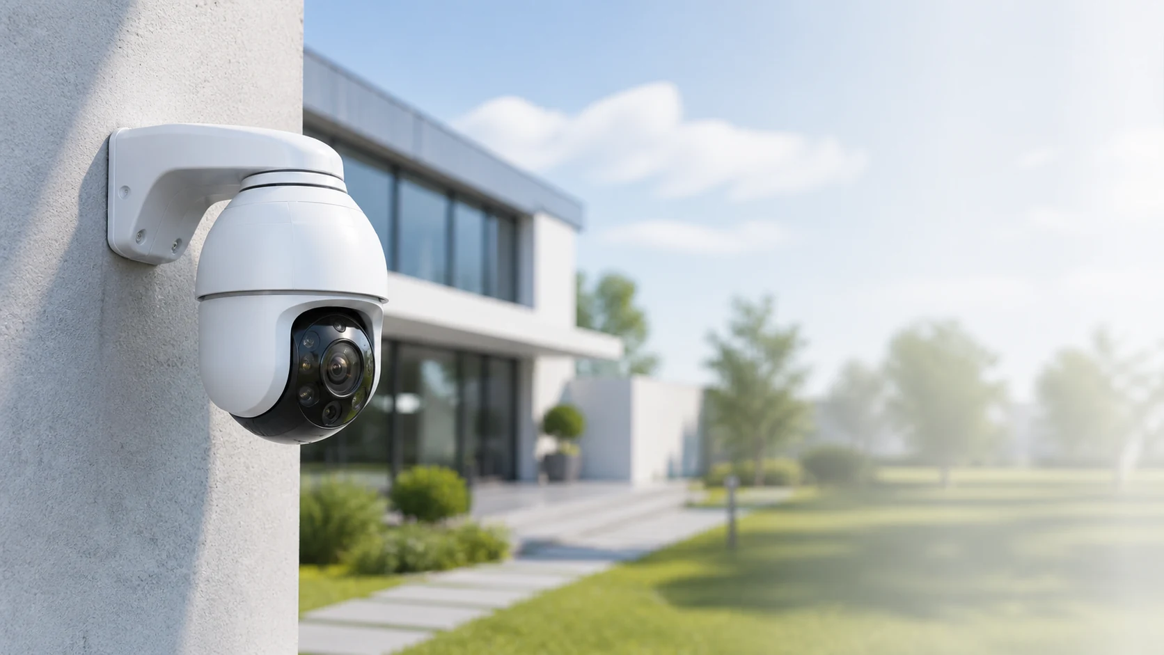 Caméra de surveillance protégeant une maison moderne